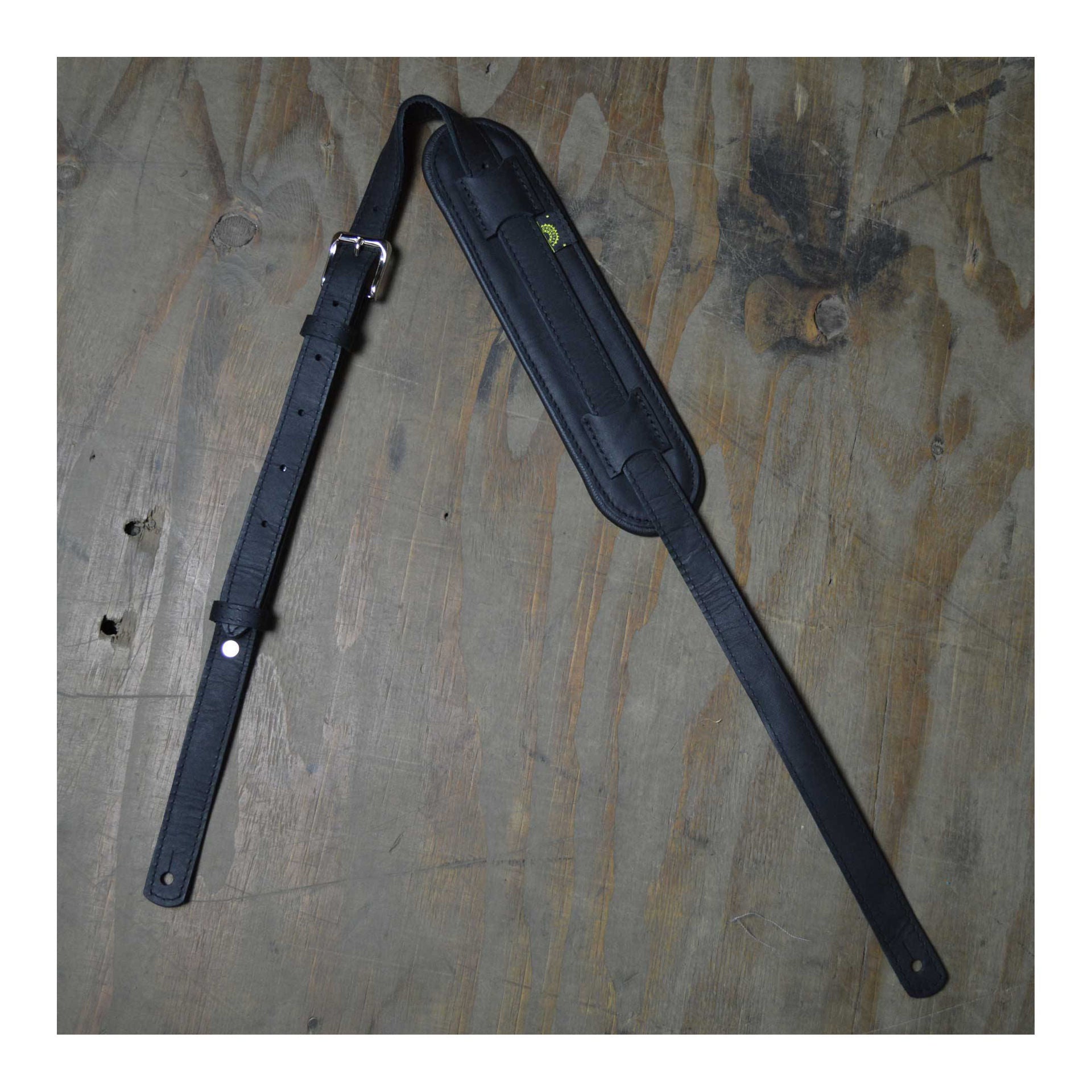 Colonial Leather Vintage Style Padded and Upholstery Backed Guitar Strap - Black and Black