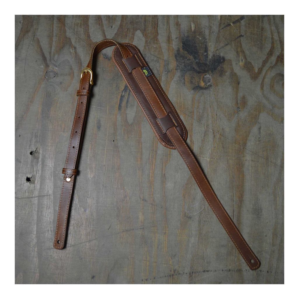 Colonial Leather Vintage Style Padded and Upholstery Backed Guitar Strap - Brown and Tan