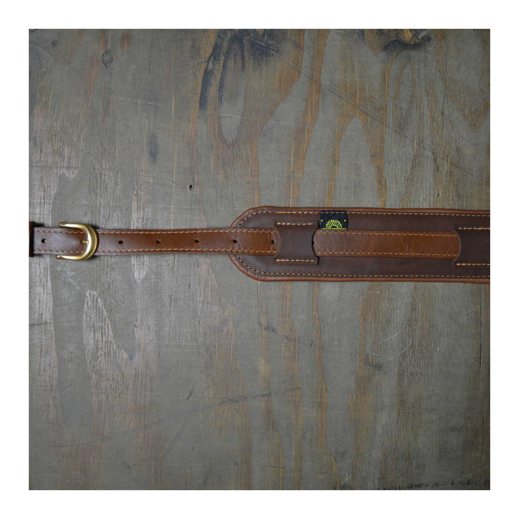 Colonial Leather Vintage Style Padded and Upholstery Backed Guitar Strap - Brown and Tan