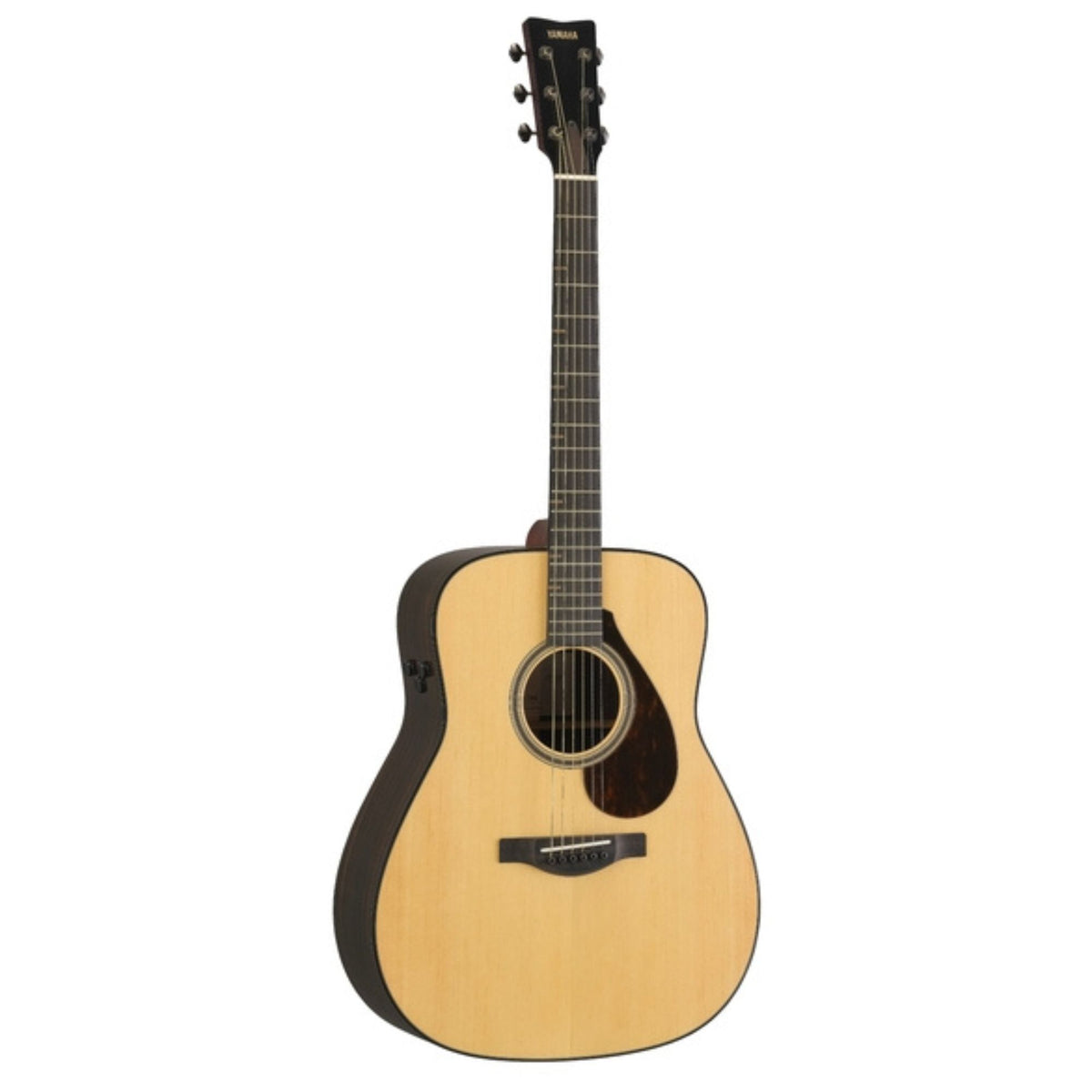 Yamaha FG7 RX acoustic guitar in natural finish, showcasing its wooden body, neck, and six strings, ready to play.