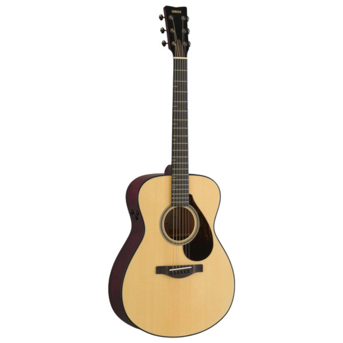 Yamaha FS7 MX acoustic guitar in natural finish, showcasing its wooden body and six-string design on a plain background.