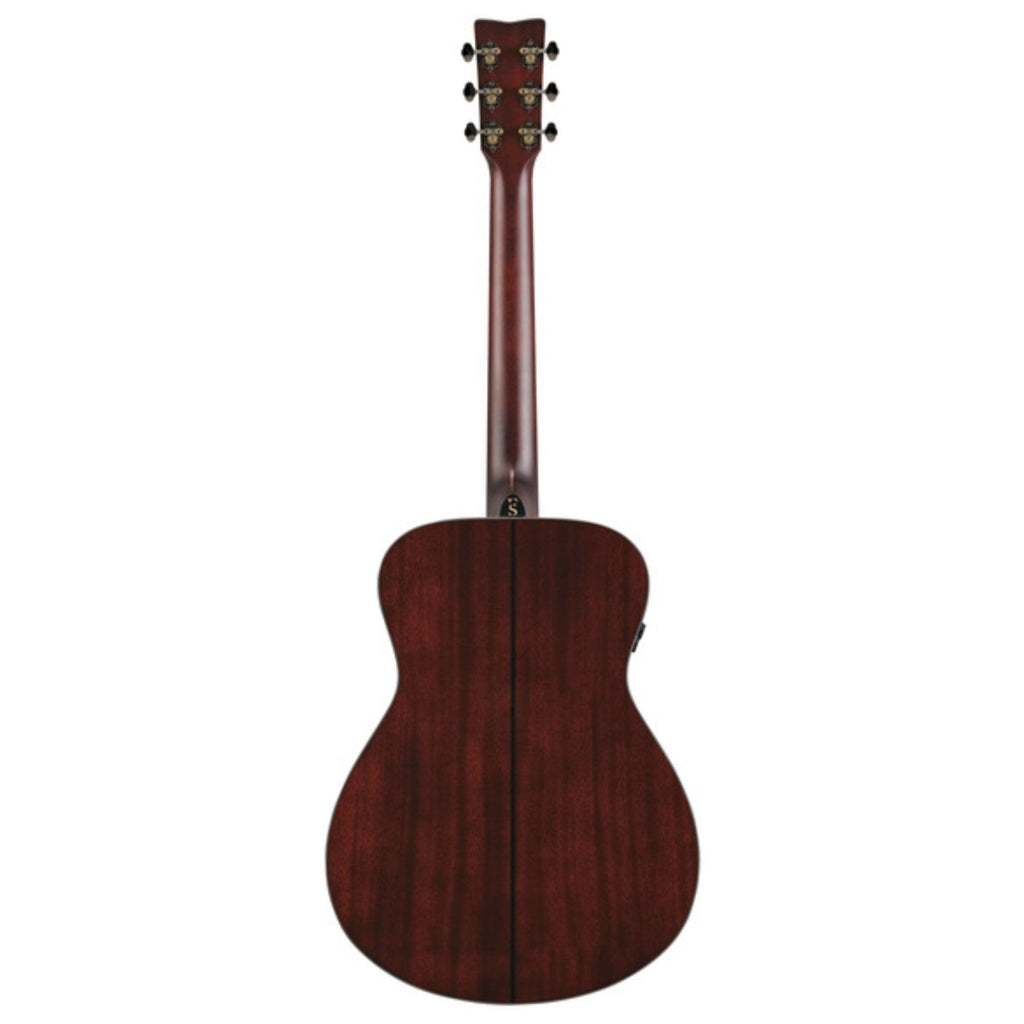 Yamaha FS7 MX acoustic guitar in natural finish, showcasing its wooden body, neck, and six-string design on a plain background.