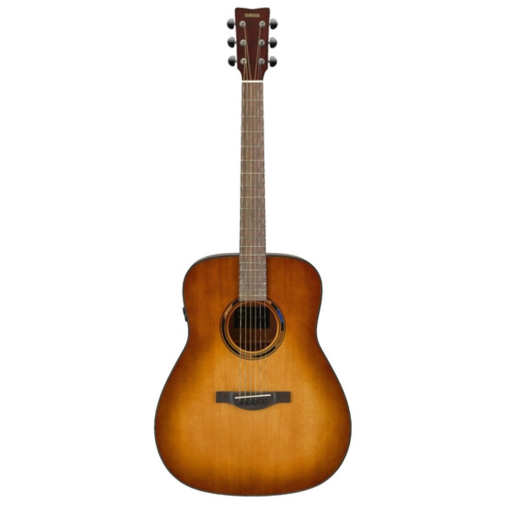 Yamaha TAG1ESB Transacoustic acoustic guitar in Sand Burst gloss finish, showcasing its body and detailed craftsmanship.