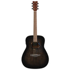 Yamaha TAG1ETB Transacoustic acoustic guitar with translucent black gloss finish, showing the body and soundhole details.