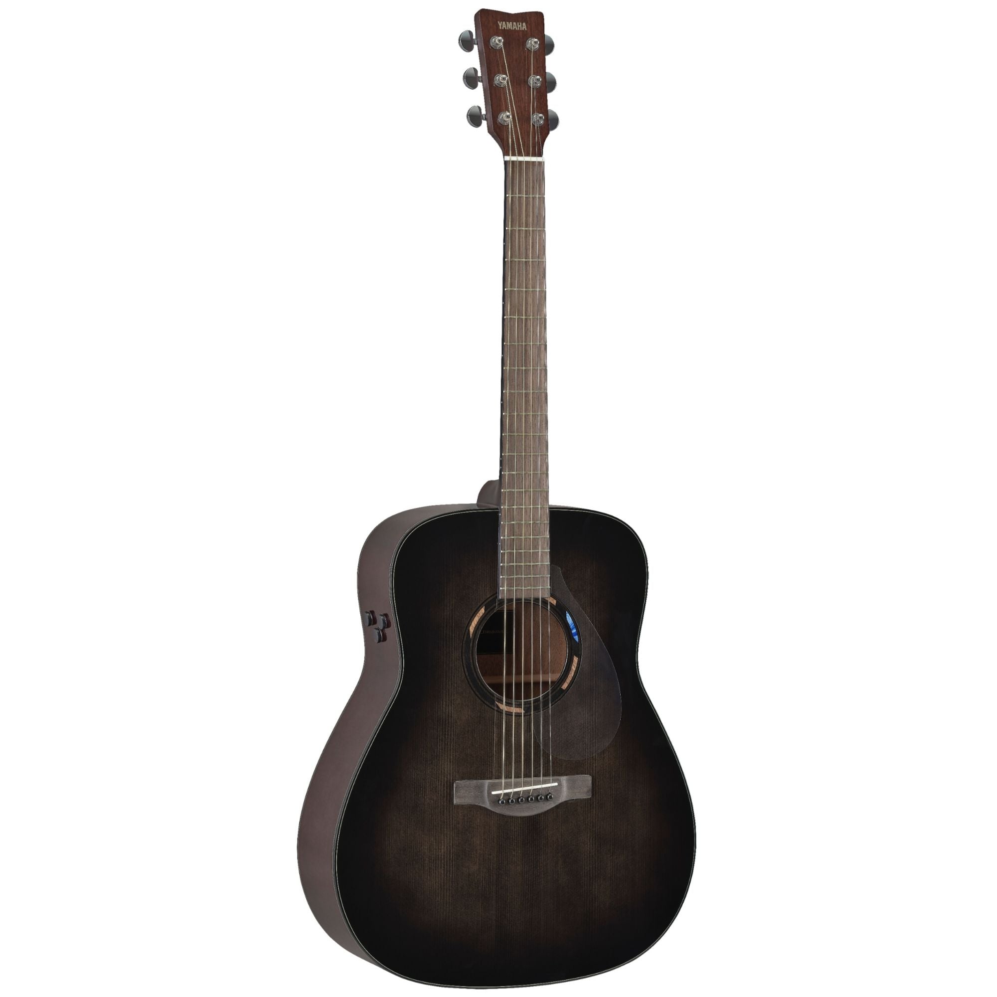 Yamaha TAG1ETB Transacoustic acoustic guitar in translucent black gloss with a sleek body and modern design.