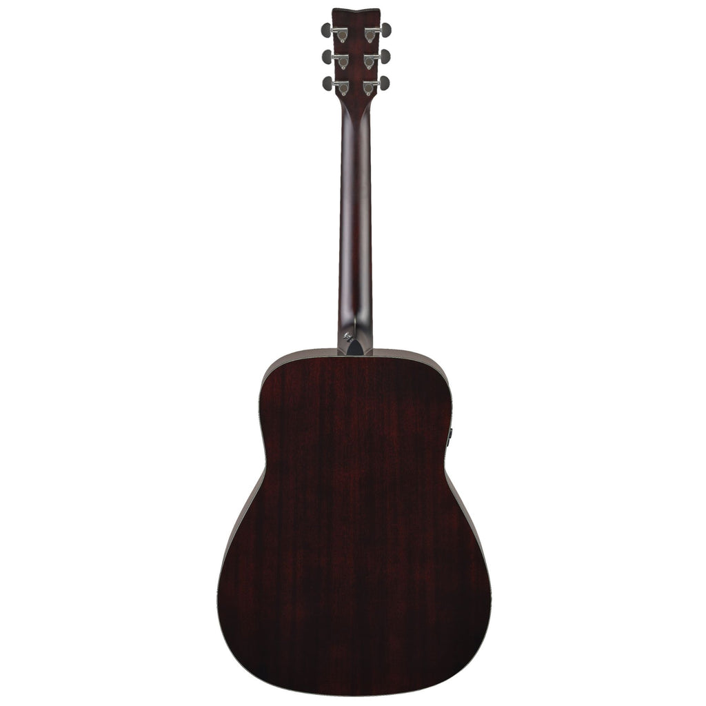 Yamaha TAG1ETB Transacoustic acoustic guitar with translucent black glossy finish, showing its body, fretboard, and strings.