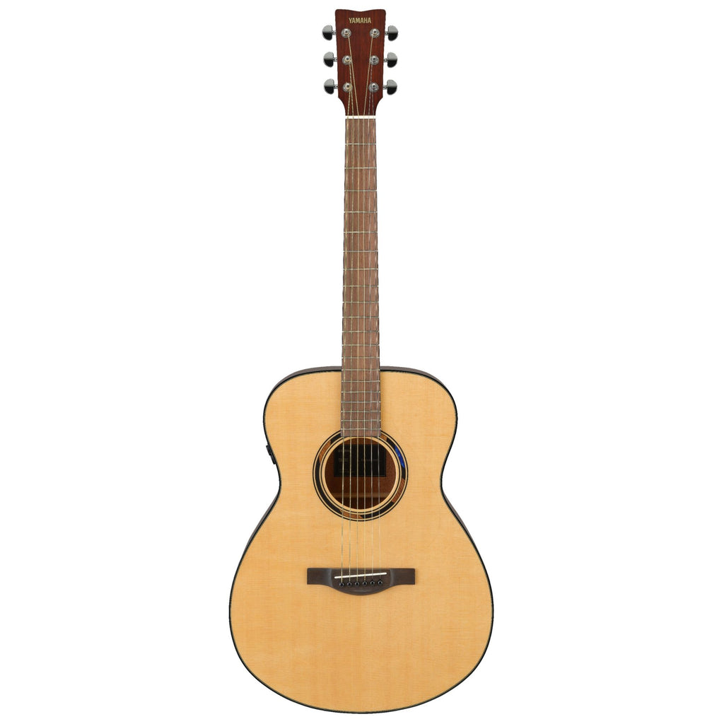 Yamaha TAS1ENT Element Transacoustic acoustic guitar in natural gloss finish, showcasing its sleek body and detailed craftsmanship.
