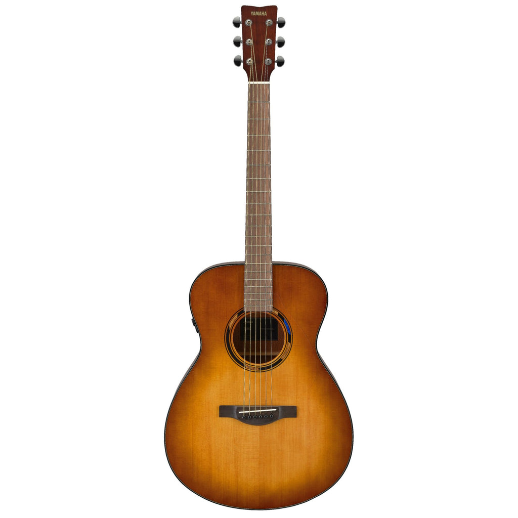 Yamaha TAS1ESB Transacoustic guitar in Sand Burst Gloss, showcasing its wooden body, cutaway design, and built-in effects.