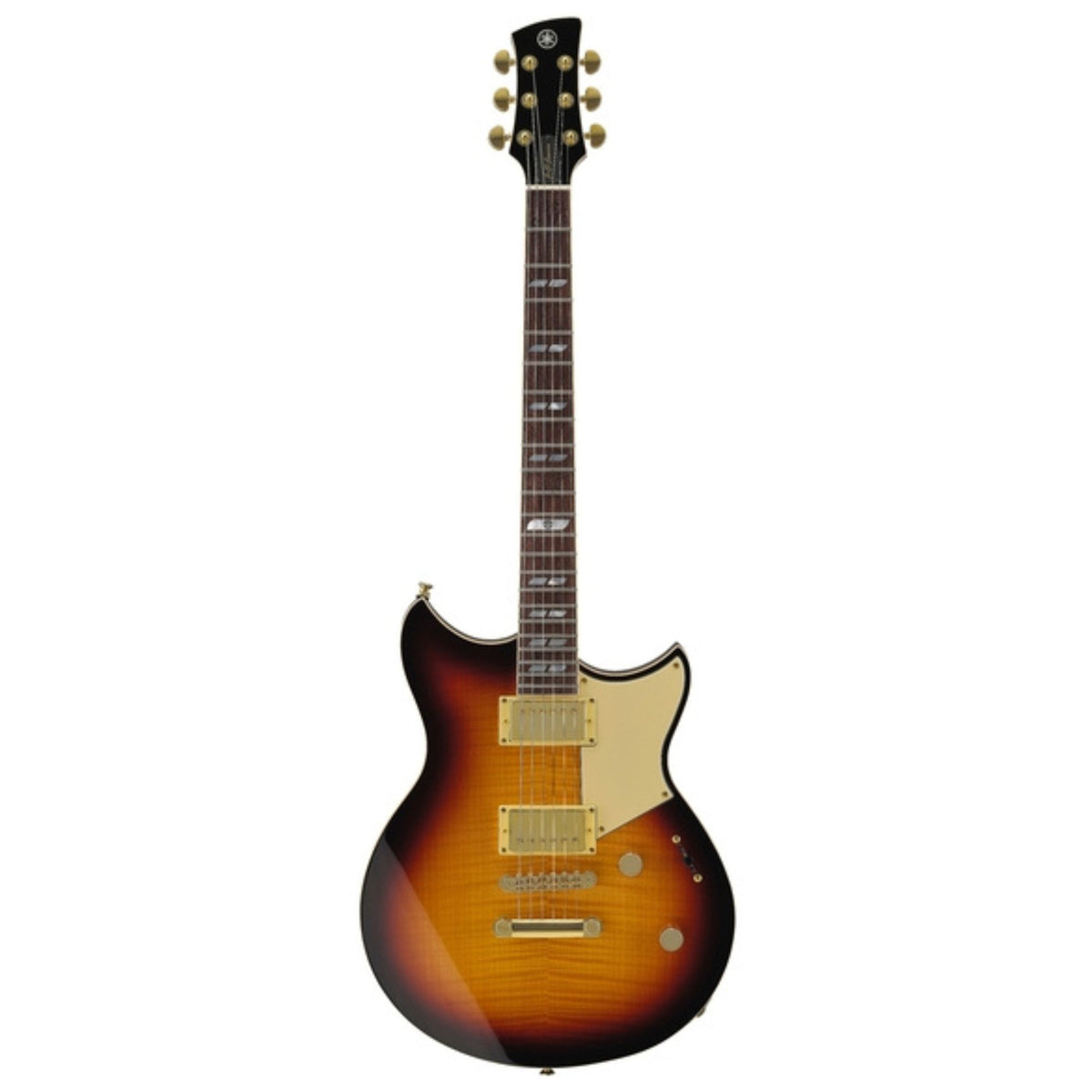 Yamaha Revstar RS20MM Matteo Mancuso electric guitar in vintage sunburst finish, showcasing its sleek body and detailed hardware.