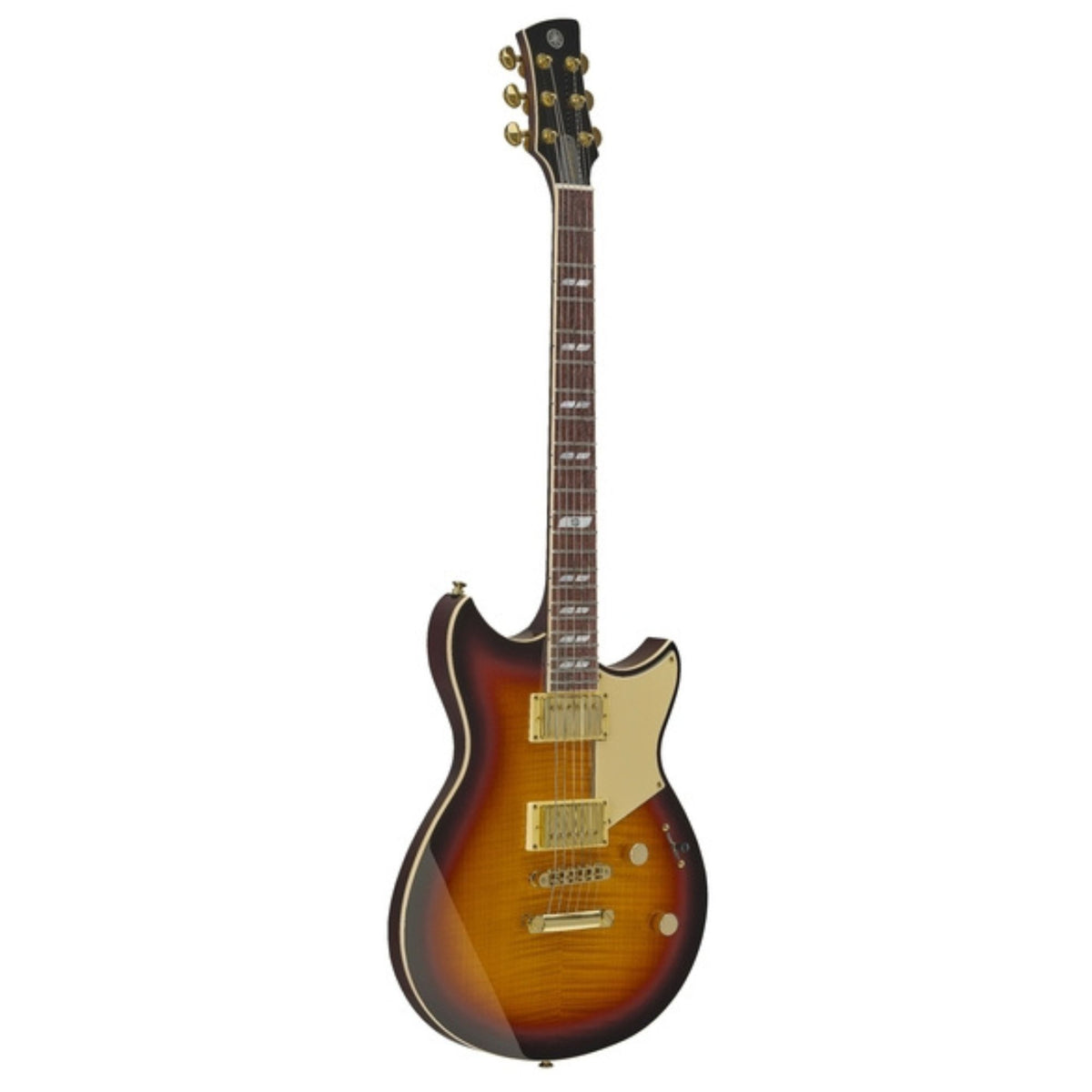 Yamaha Revstar Matteo Mancuso RS20MM electric guitar in vintage sunburst finish, showcasing its body, neck, and headstock details.
