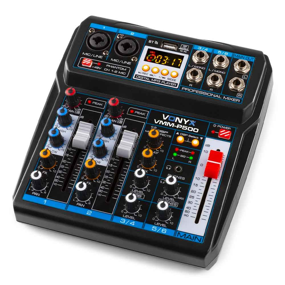 Vonyx VMM-P500 4 Channel Music Mixer with Bluetooth and MP3 Player