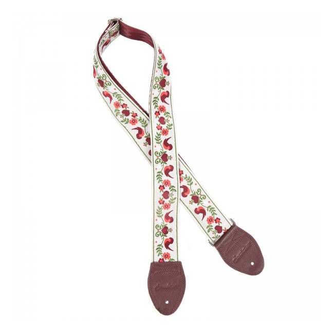 Souldier USA Guitar Strap 2in - Lovebirds BD/RD Birds OL Vine on Natural Background