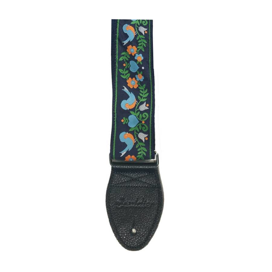 Souldier USA Guitar Strap 2in - Lovebirds LB/GD Birds GR Vine on NV Background
