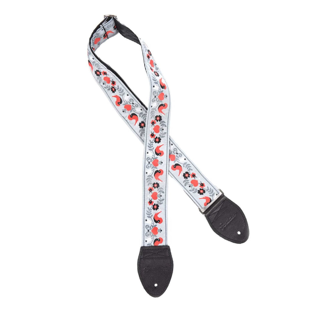 Souldier USA Guitar Strap 2in - Lovebirds RD/BK Birds CH Vine on GY Background