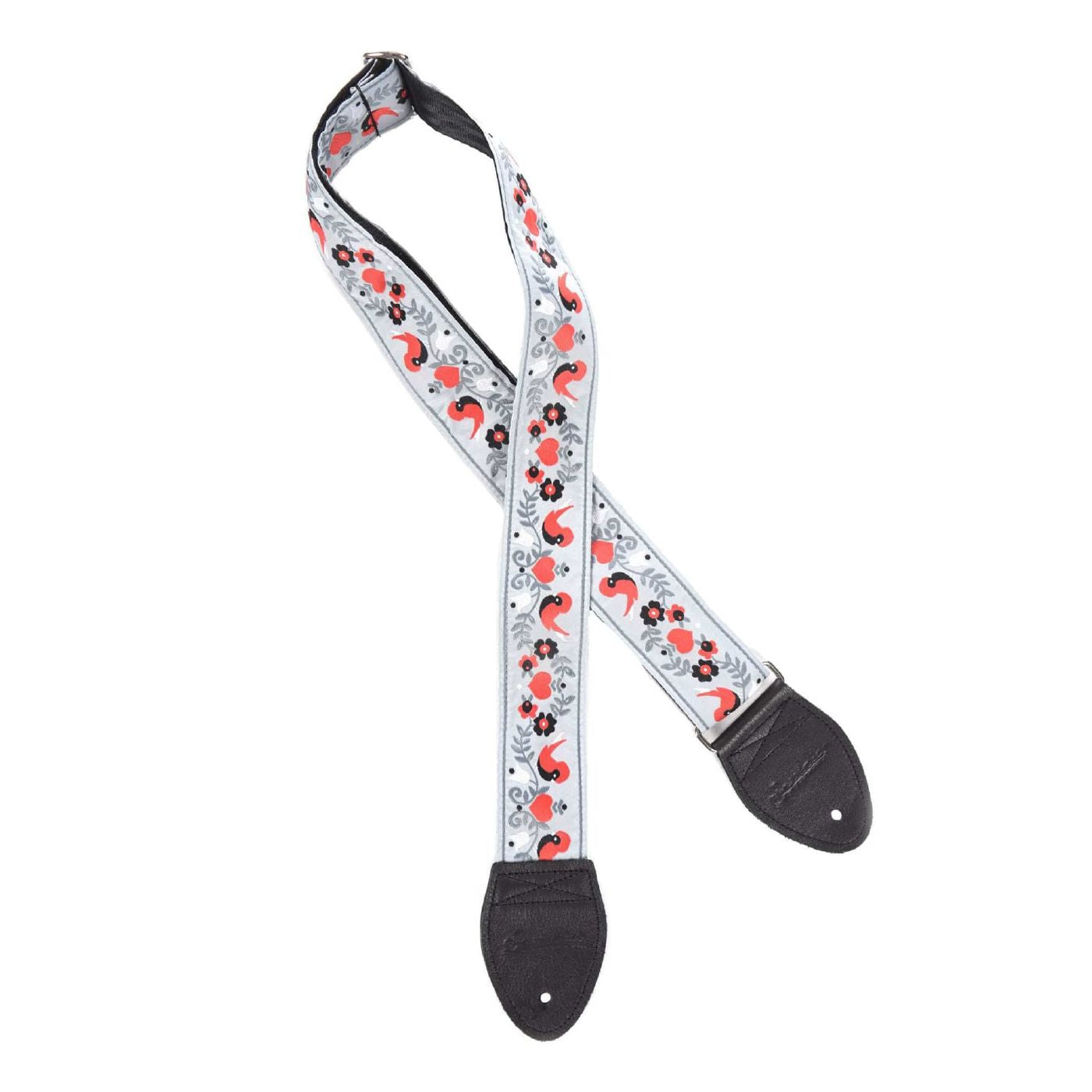 Souldier USA Guitar Strap 2in - Lovebirds RD/BK Birds CH Vine on GY Background