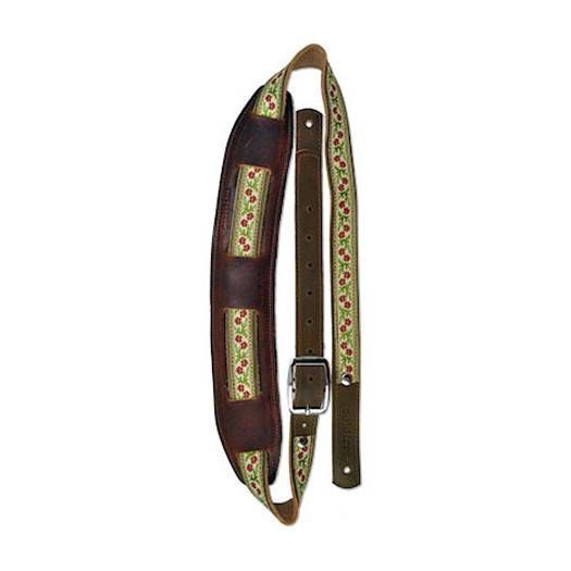 Souldier USA Guitar Strap 7/8 in - Saddle Petunia Maroon flower, GR leaves on YL