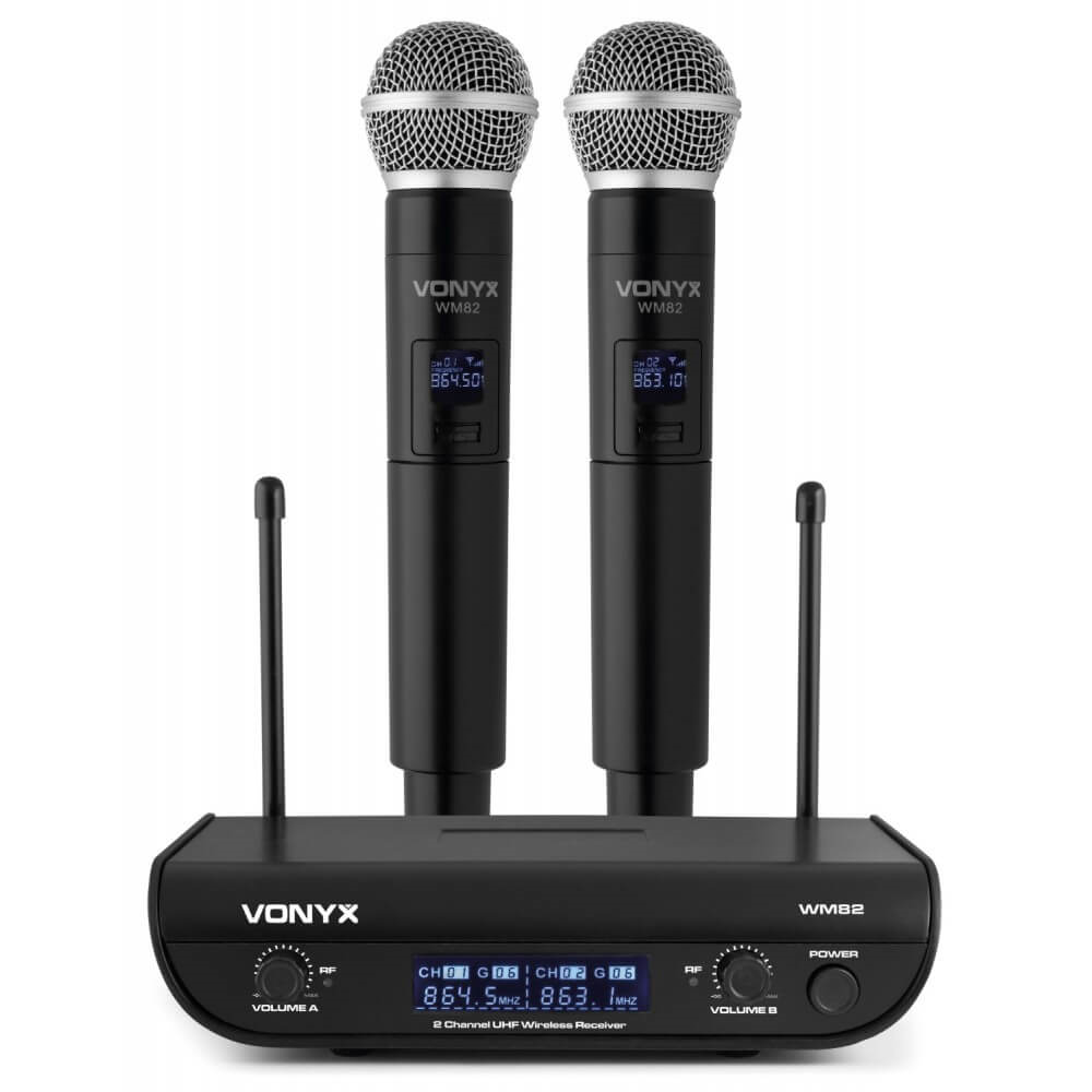 Vonyx Karaoke Bundle with Powered Speakers, Mixer, and Dual Wireless Microphone System