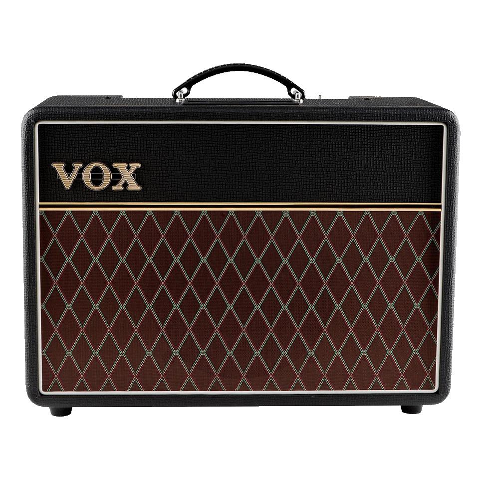 Vox AC10C1 1x10 guitar combo amplifier with control panel, vintage design, and built-in reverb for electric guitar sound.