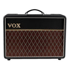 Vox AC10C1 1x10 guitar combo amplifier with control panel, vintage design, and built-in reverb for electric guitar sound.