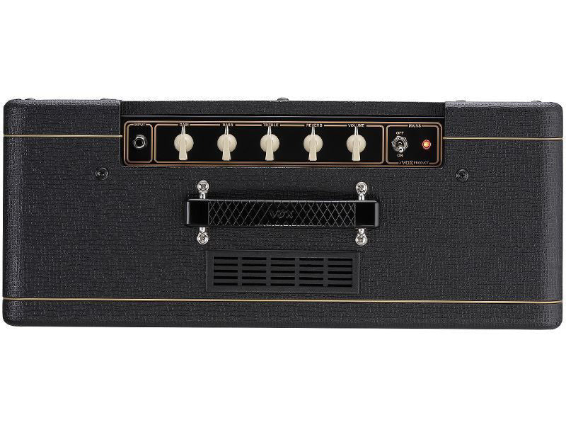 Vox AC10C1 1x10 inch 10W tube guitar combo amplifier with control panel and reverb knob, black and silver finish.