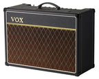 Vox AC15C1 1x12" 15W tube guitar amplifier combo with reverb, featuring control knobs and vintage design.
