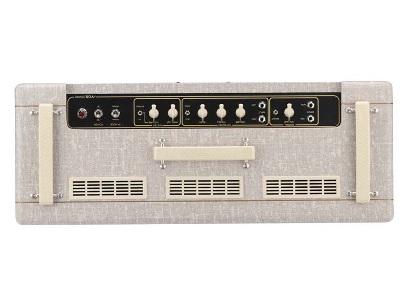 Vox AC30HWH handwired guitar amplifier head with control knobs and vintage-style design, showcasing the classic Vox branding.