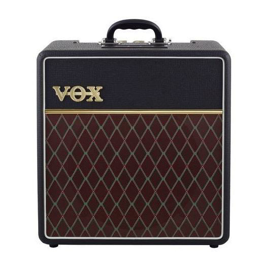Vox AC4C1-12 guitar amplifier combo with control knobs, speaker grille, and compact design for versatile practice and performance.