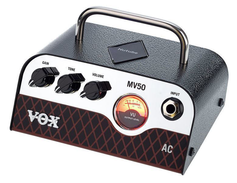 Vox MV50 AC mini guitar amplifier head with control knobs and compact design, ideal for practice and small performances