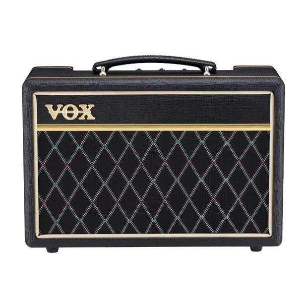 Vox Pathfinder 10B bass guitar amplifier with control knobs and vintage design, ideal for practice and small performances.