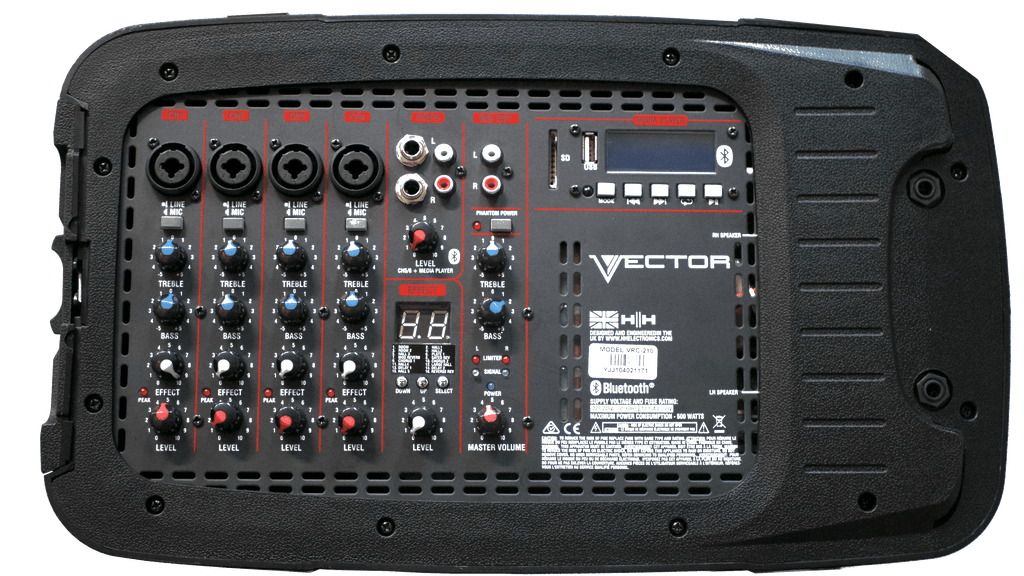 HH VRC-210 Portable PA System 2x500W Bluetooth 6-CH Mixer - Black