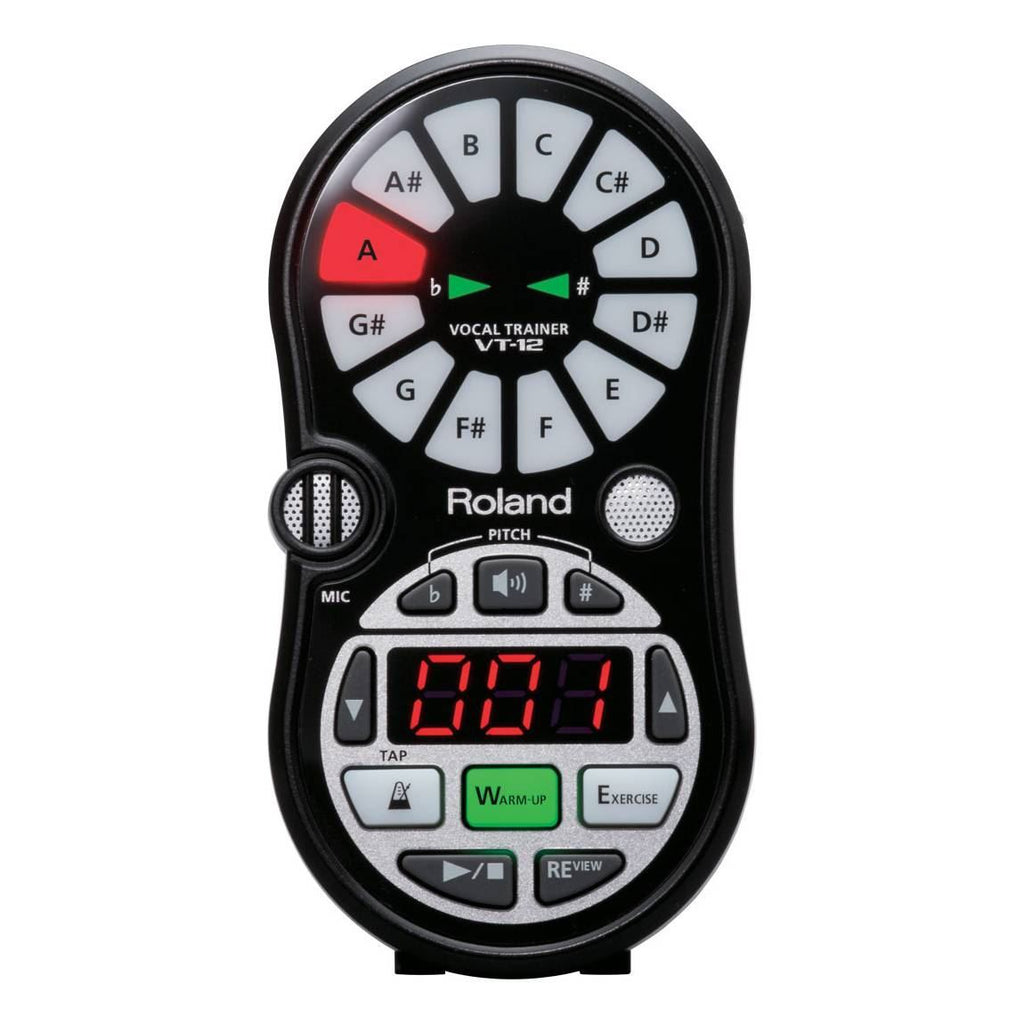 Roland VT12 Vocal Trainer with a sleek design, showcasing its audio effects processor features and controls.
