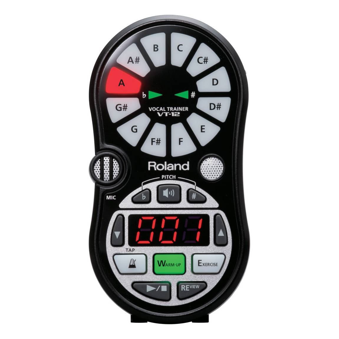 Roland VT12 Vocal Trainer with a sleek design, showcasing its audio effects processor features and controls.