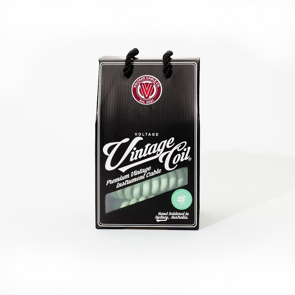 Voltage Vintage Coil Surf Green 25ft G&H USA Plugs ST/RA Australian Made Guitar Cable