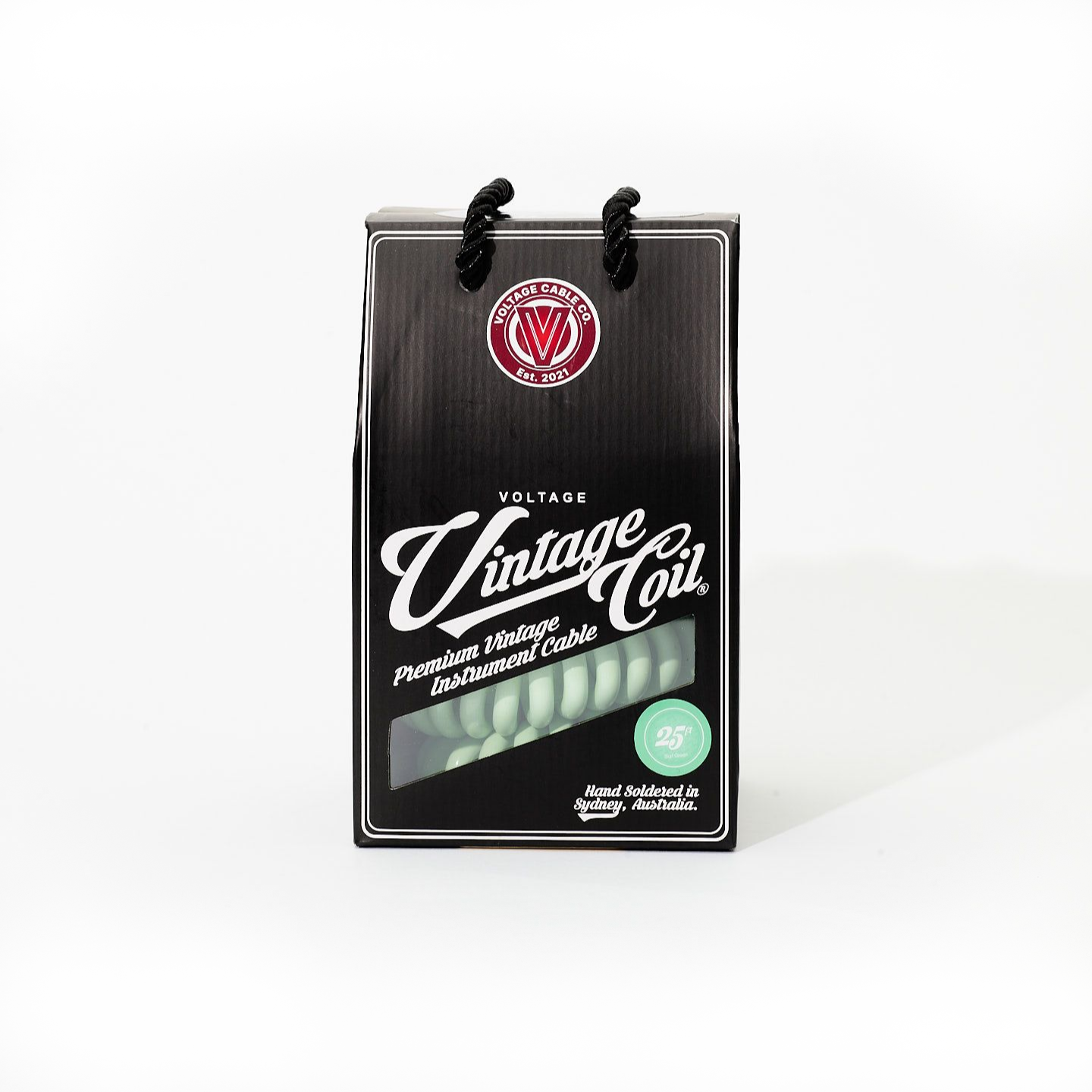 Voltage Vintage Coil Surf Green 25ft G&H USA Plugs ST/RA Australian Made Guitar Cable