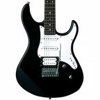 Black Yamaha Pacifica PAC112V electric guitar with a sleek body and six strings, ideal for versatile playing styles.