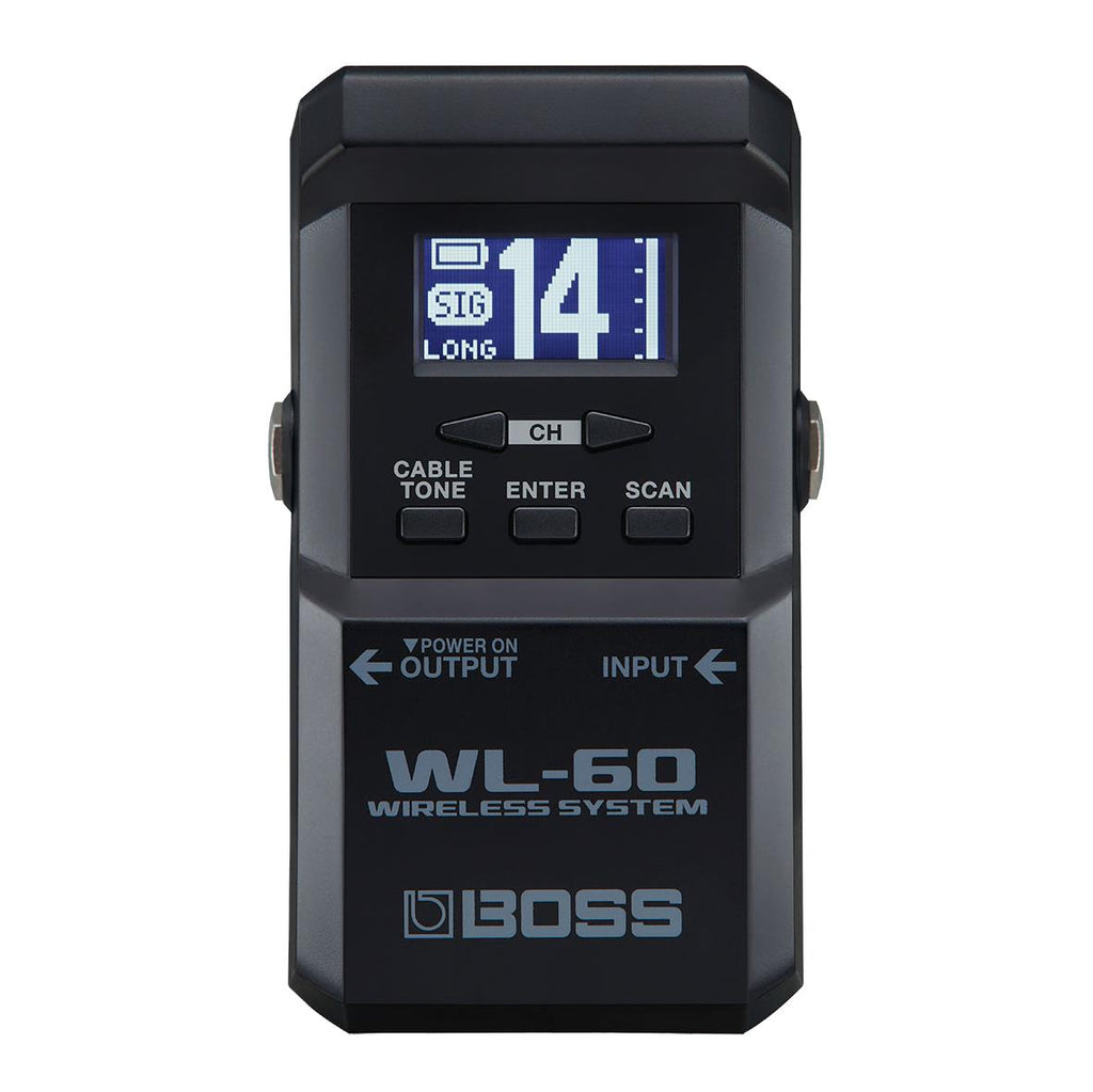 BOSS WL-60 Wireless Guitar System featuring a compact transmitter and receiver for seamless audio transmission.