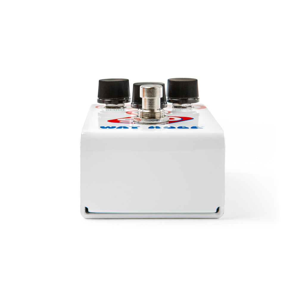 Way Huge WM25 STO overdrive effects pedal shown from bottom angle with input/output jacks and control knobs visible.