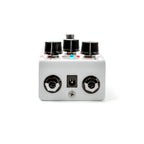 Top view of the Way Huge WM25 STO Overdrive Effects Pedal showing control knobs and sleek black design.