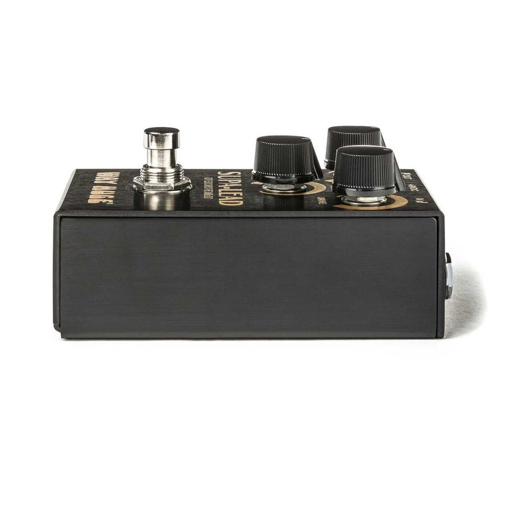 Way Huge Smalls Supa-Lead guitar effects pedal with control knobs and input/output jacks for electric guitar sound enhancement.
