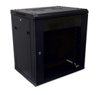 Black wall mount rack for PA accessories, 12RU size, by Global Truss, shown mounted on a wall with equipment slots.