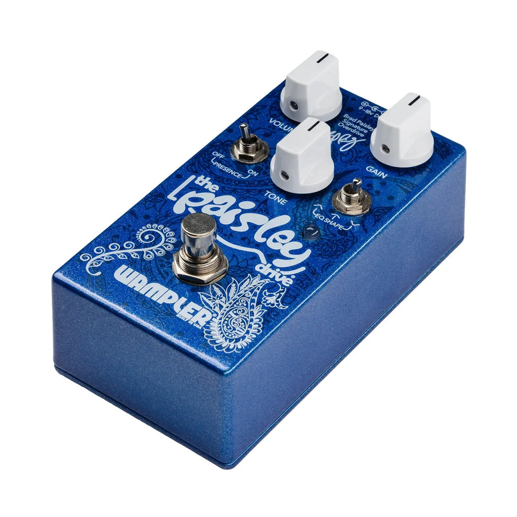 Wampler Paisley Drive Brad Paisley signature overdrive guitar effects pedal with control knobs and brand logo on the pedal surface