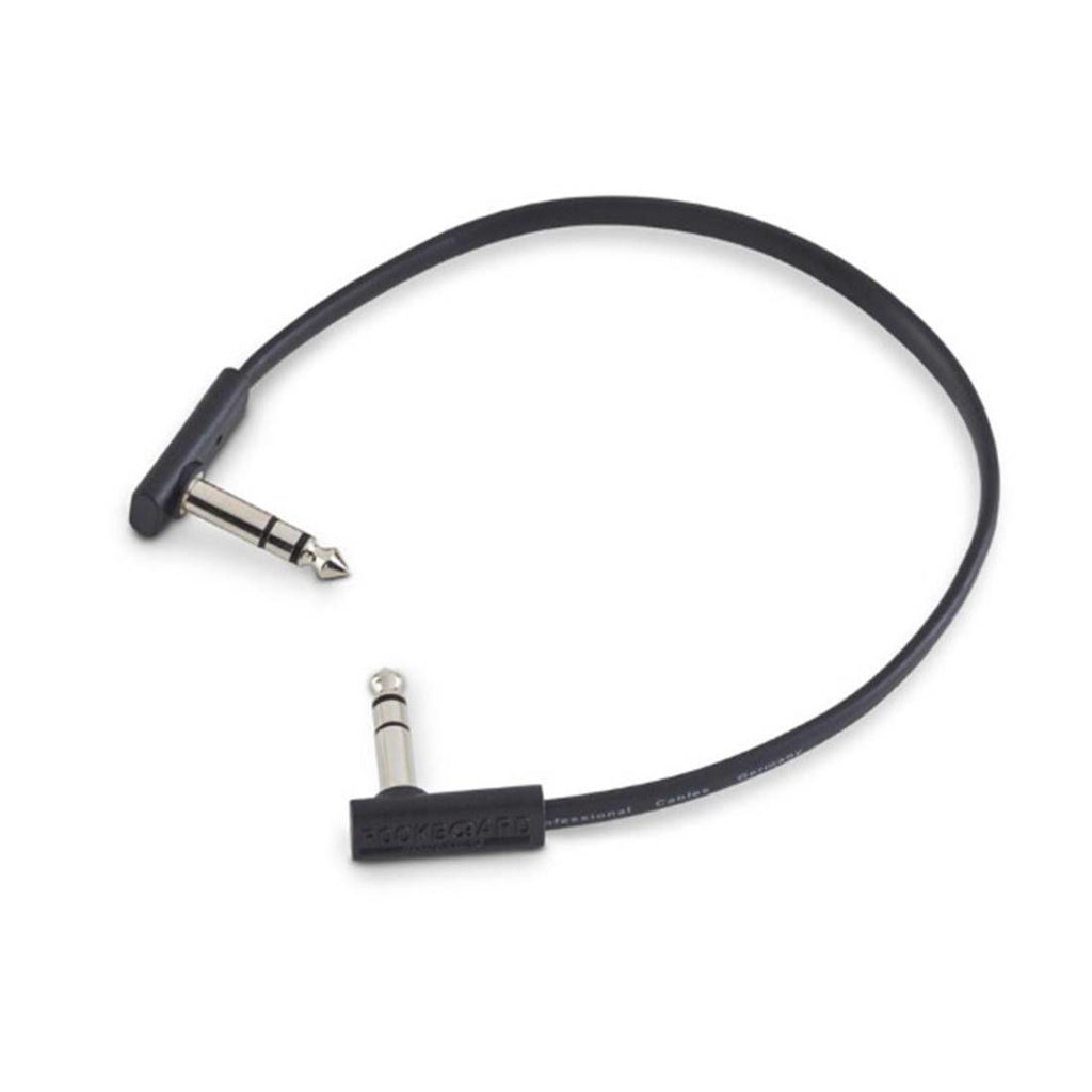 Black RockBoard Flat TRS guitar lead cable, 30cm length, with flat design for easy cable management.