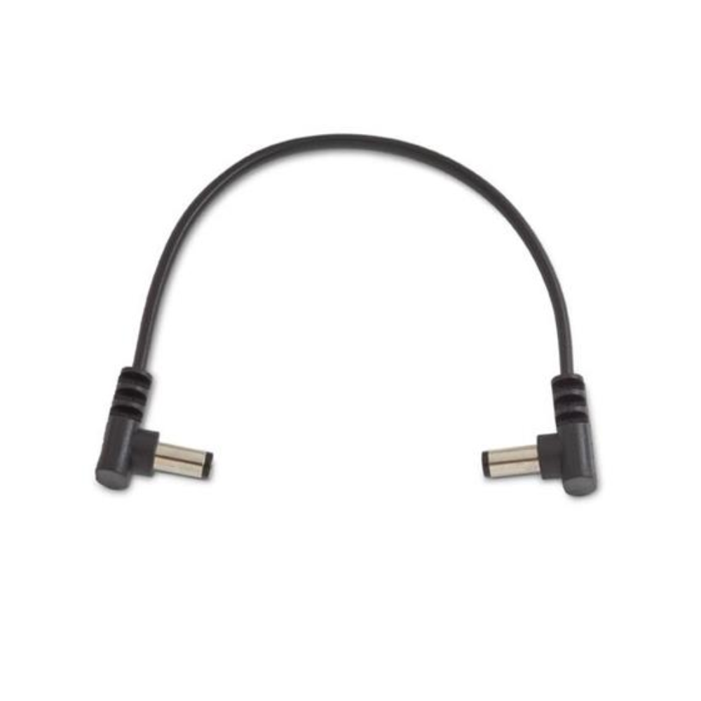 Black Rockboard power supply cable with right-angle connectors, 15cm long, for effects pedals and accessories.