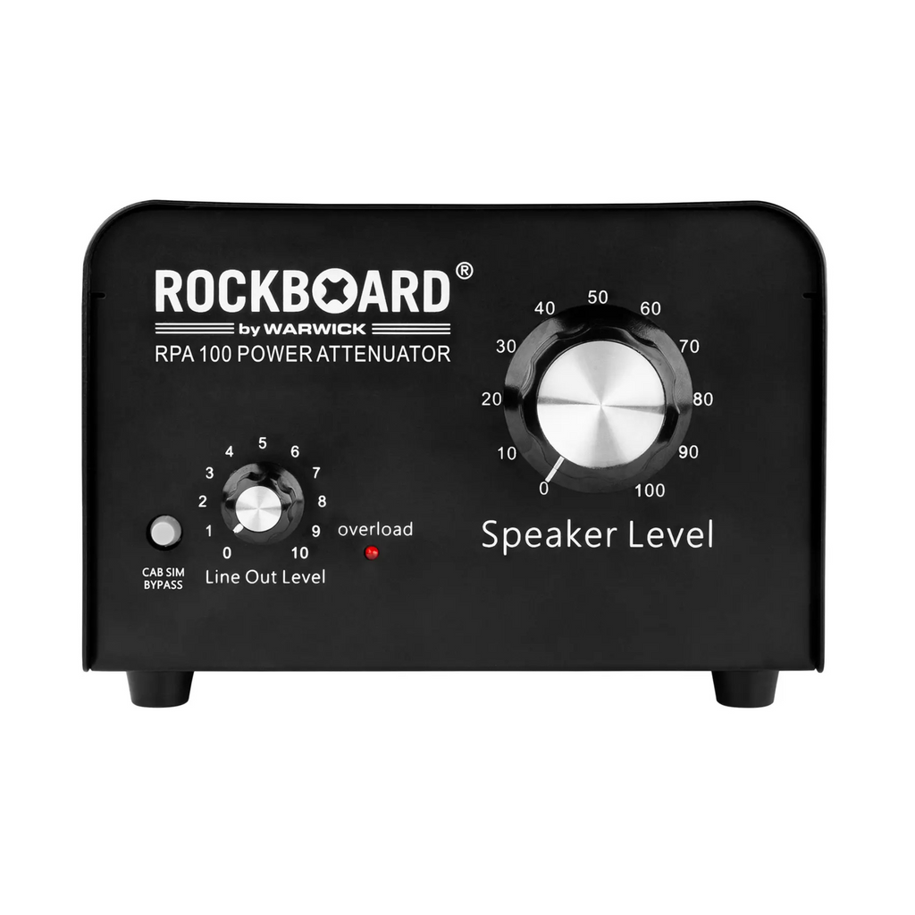 RockBoard RPA 100 Power Attenuator for guitar amplifiers, 100W, with control knobs and display, black metal casing.