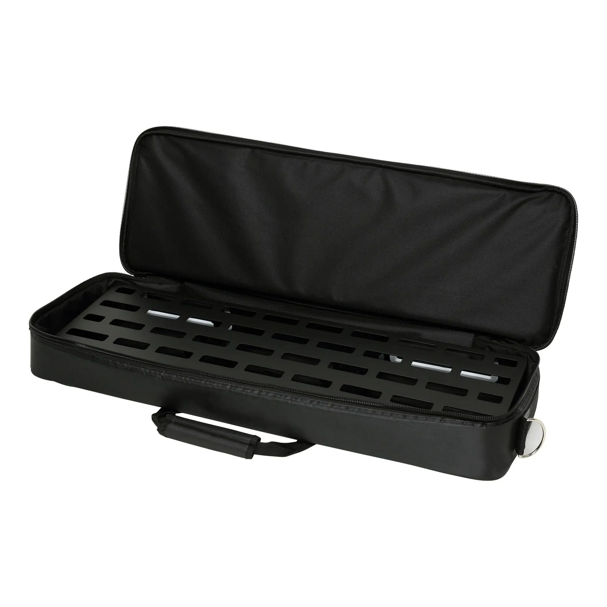 RockBoard TRES 3.3 effects pedalboard with flight case, featuring multiple pedal slots and durable carrying case for guitar effects.
