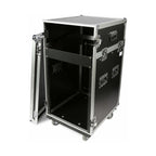 Swamp SWAMP Wood Shockproof 16U side rack case with wheels, 12U mixer top, 19-inch flight road case for audio equipment.