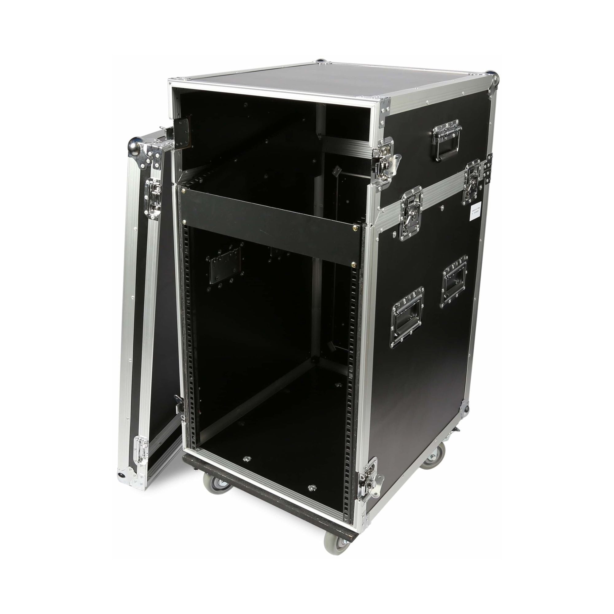 Swamp SWAMP Wood Shockproof 16U side rack case with wheels, 12U mixer top, 19-inch flight road case for audio equipment.