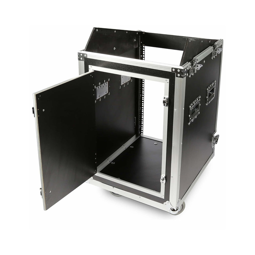 Swamp SWAMP Wood Shockproof 16U Side Rack and 12U Mixer Top Flight Road Case on wheels, sturdy professional audio equipment case