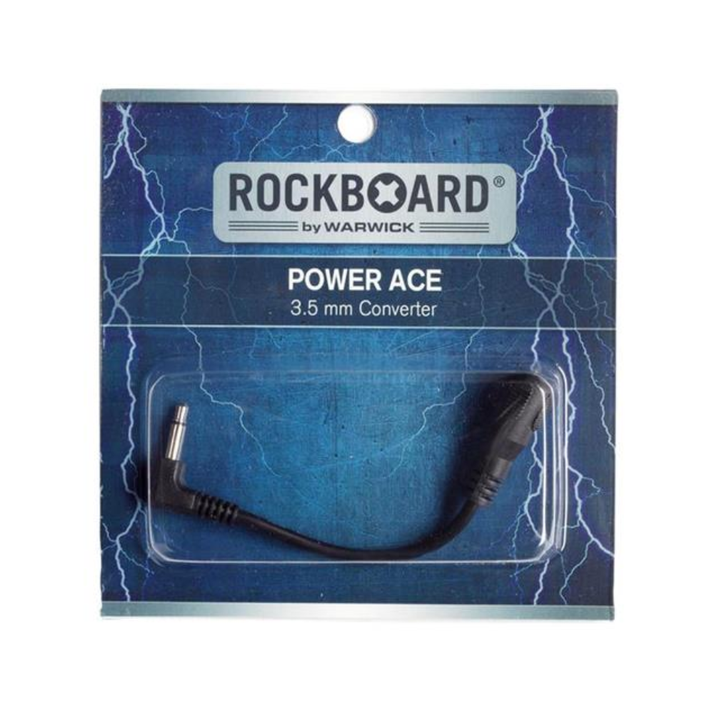 RockBoard Power Ace 3.5mm effects accessory cable for guitar pedals, showing the compact 1/8-inch connector and cable details.