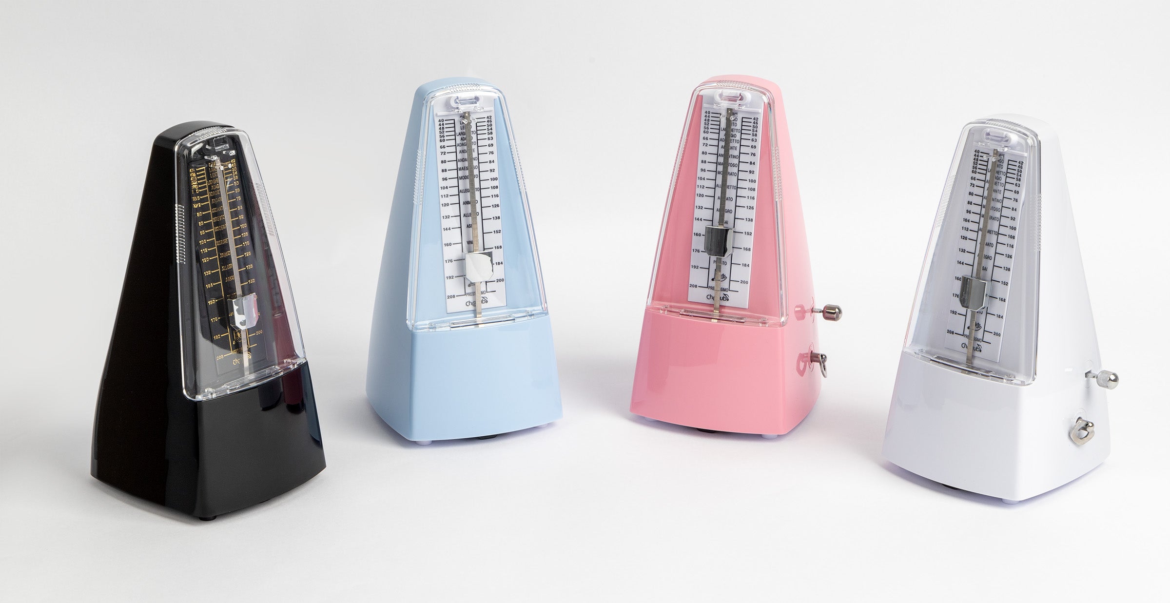 Cherub Pyramid Style Mechanical Metronome with Bell for guitar practice, featuring a classic design and colorful finish.